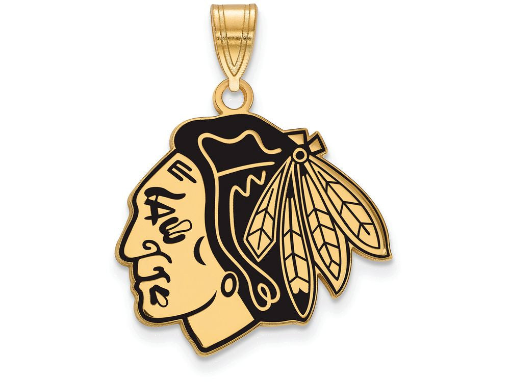 Sterling Silver Gp Nhl Logoart Chicago Blackhawks Large Enamel Pendant