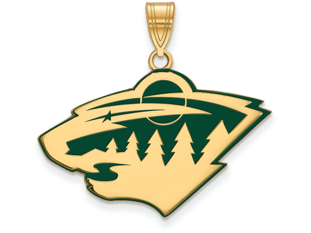 Sterling Silver Gp Nhl Logoart Minnesota Wild Large Enamel Pendant