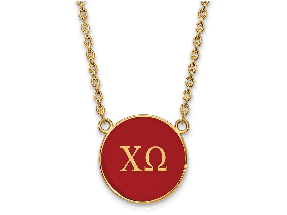 Logoart Sterling Silver Gp Chi Omega Large Enamel Pendant Necklace