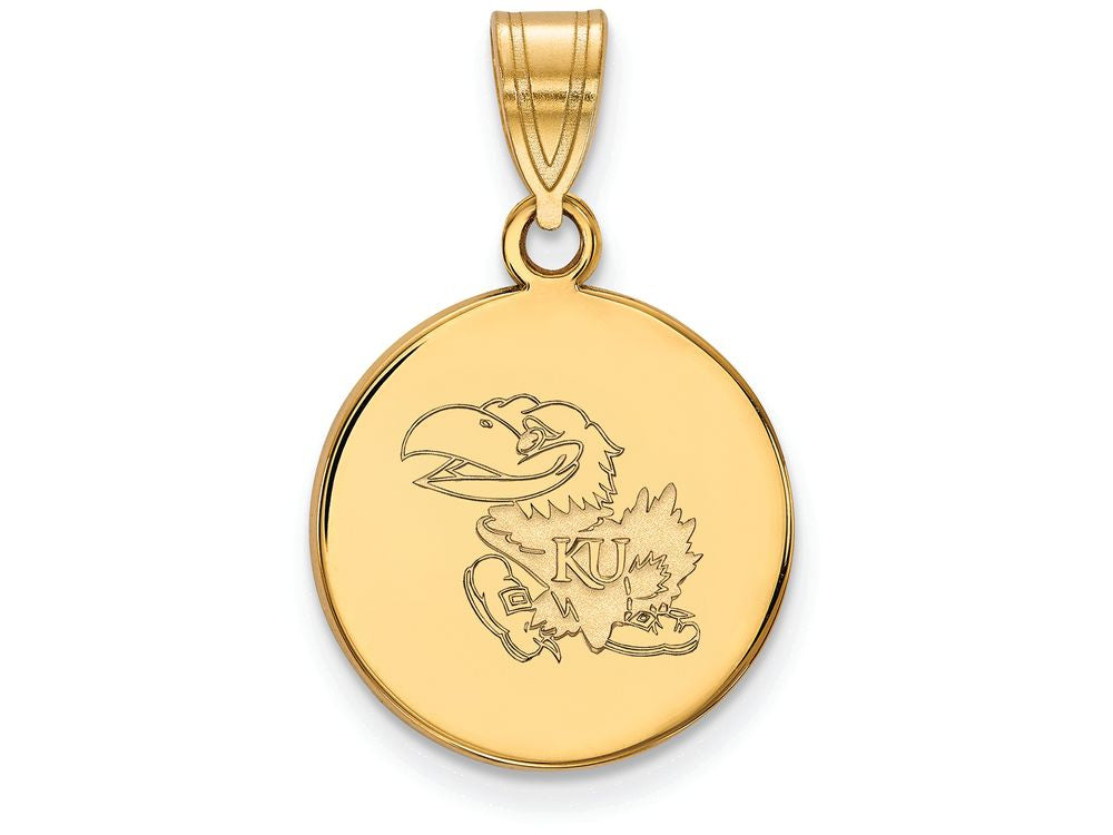 Logoart Sterling Silver Gp University Of Kansas Medium Disc Pendant