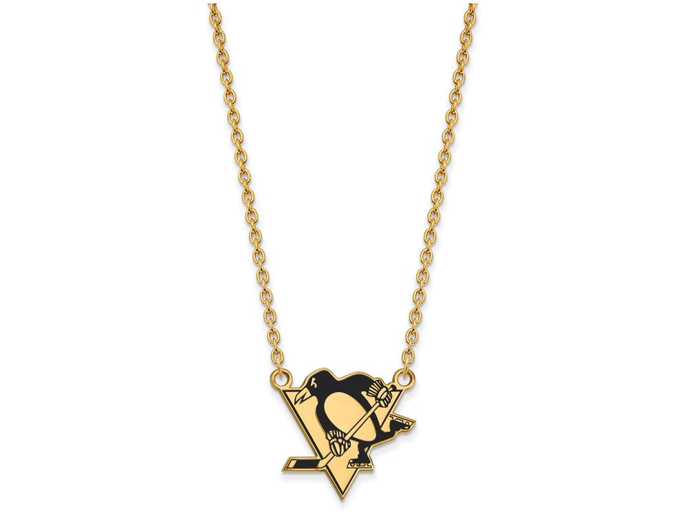 Sterling Silver Gp Nhl Logoart Pittsburgh Penguins Large  Enamel Pendant Necklace