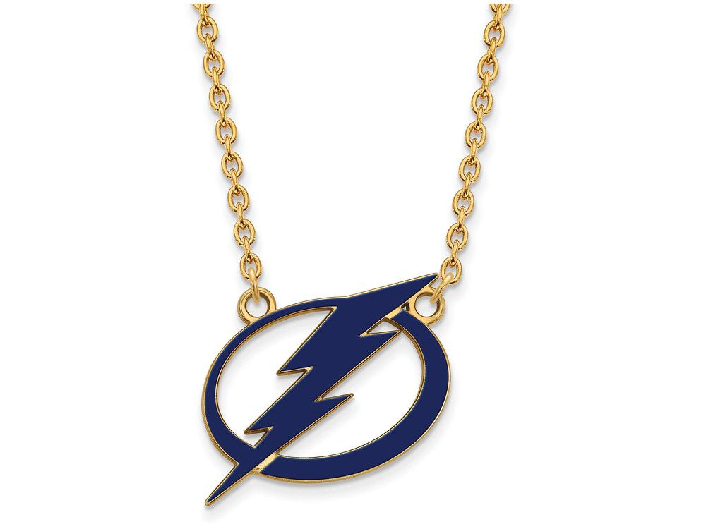 Sterling Silver Gp Nhl Logoart Tampa Bay Lightning Large  Enamel Pendant Necklace