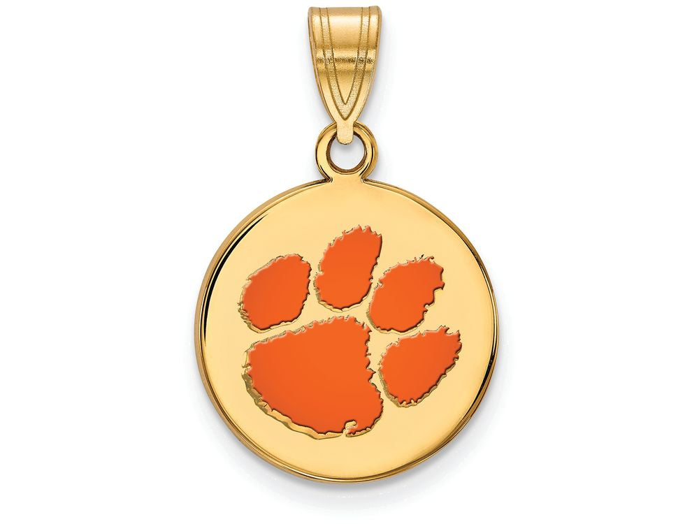 Logoart Sterling Silver Gp Clemson University Medium Enamel Disc Pendant