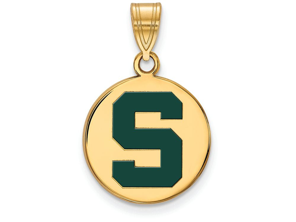 Logoart Sterling Silver Gp Michigan State U Medium Enamel Disc Pendant