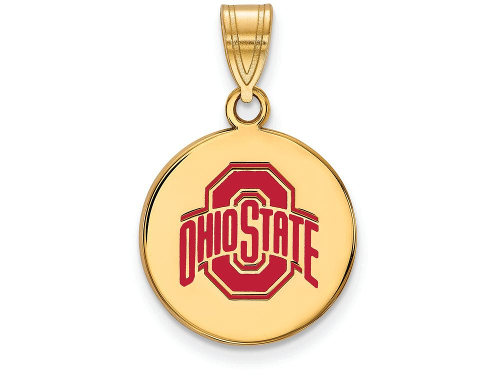 Logoart Sterling Silver Gp Ohio State U Medium Enamel Disc Pendant