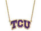 Logoart Sterling Silver Gp Texas Christian U Large  Enamel Pendant Necklace