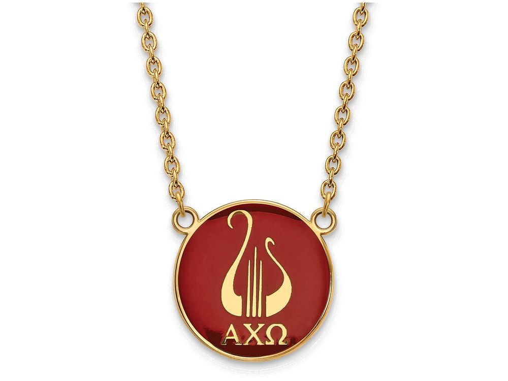 Logoart Sterling Silver Gp Alpha Chi Omega Large Enamel Pendant Necklace