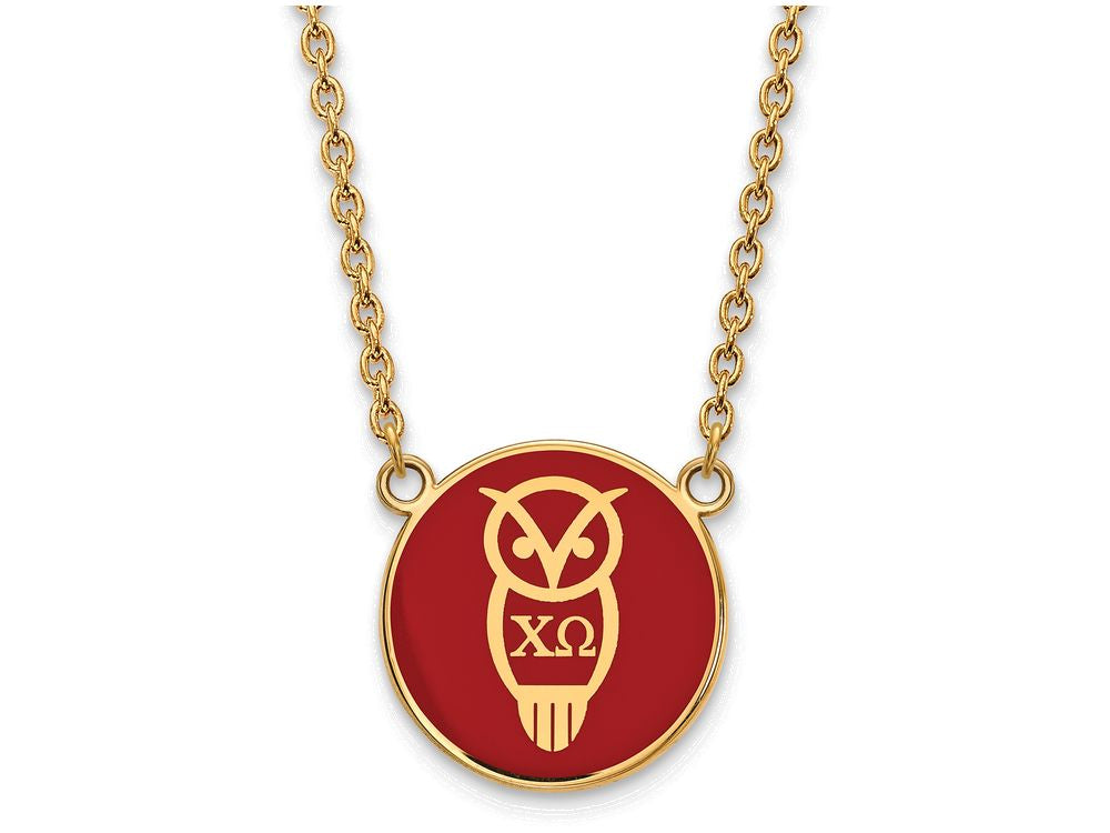 Logoart Sterling Silver Gp Chi Omega Large Enamel Pendant Necklace