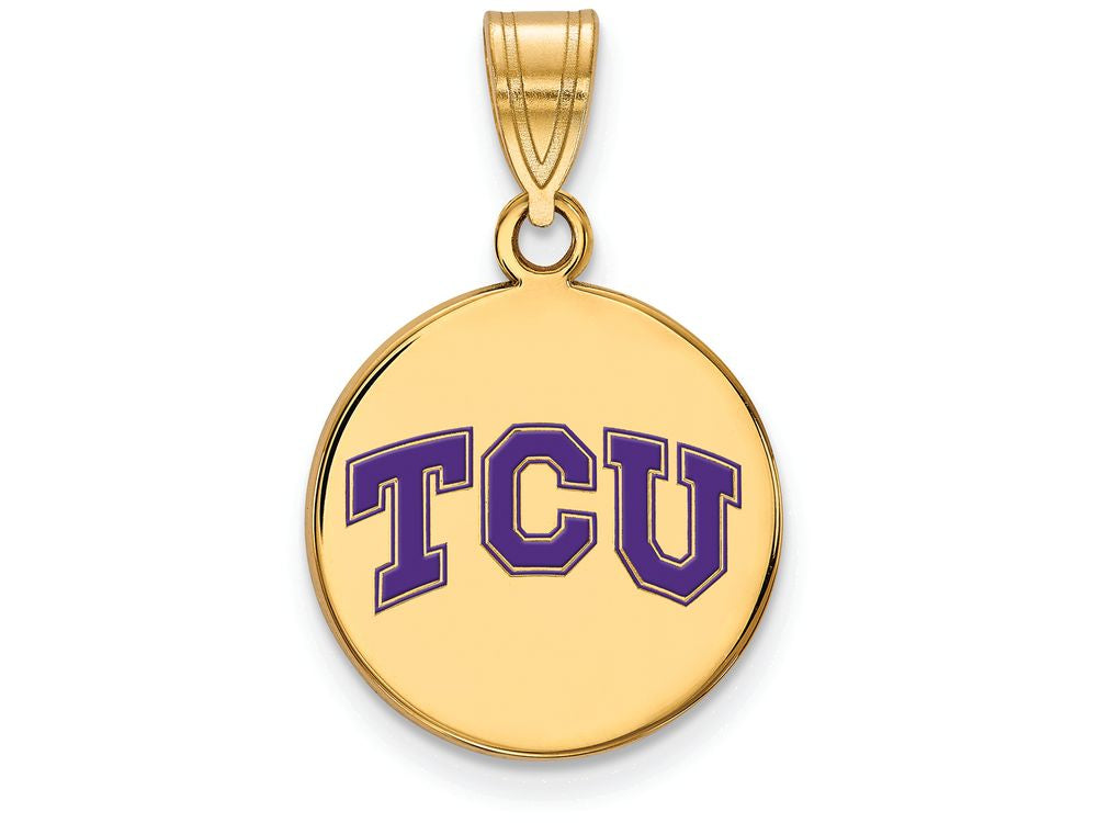 Logoart Sterling Silver Gp Texas Christian U Medium Enamel Disc Pendant
