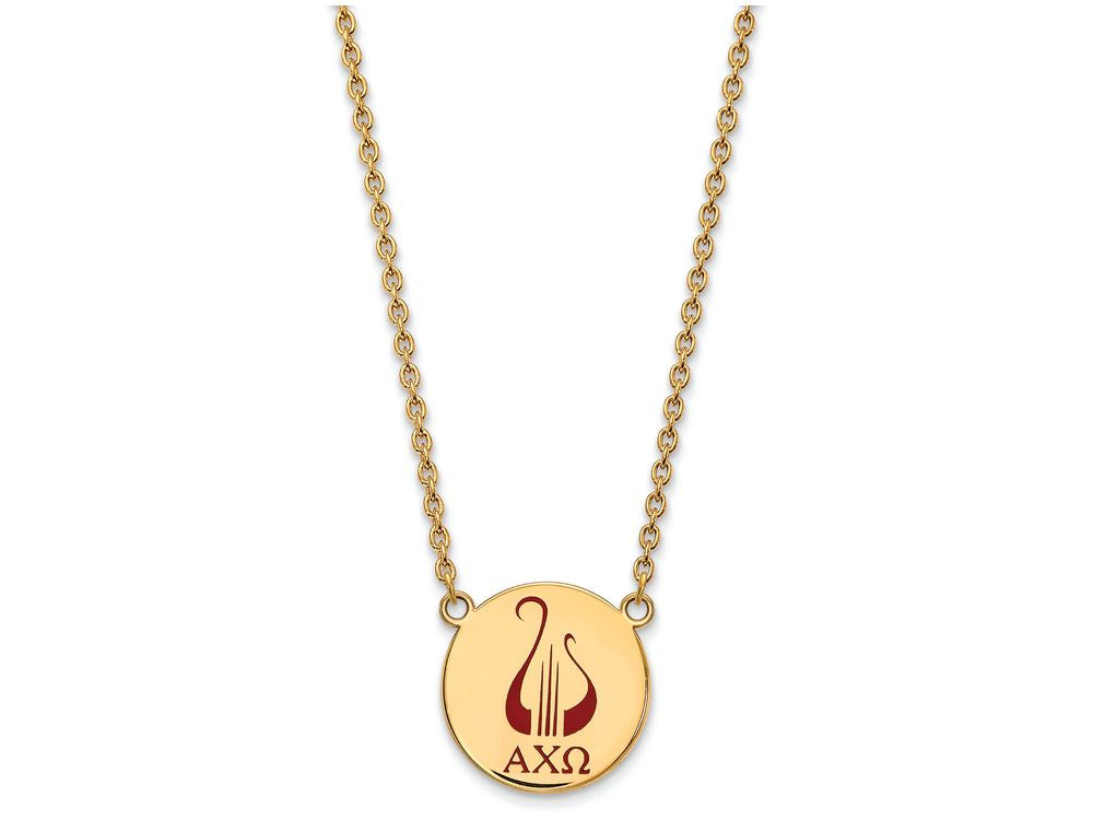 Logoart Sterling Silver Gp Alpha Chi Omega Large Enamel Pendant Necklace