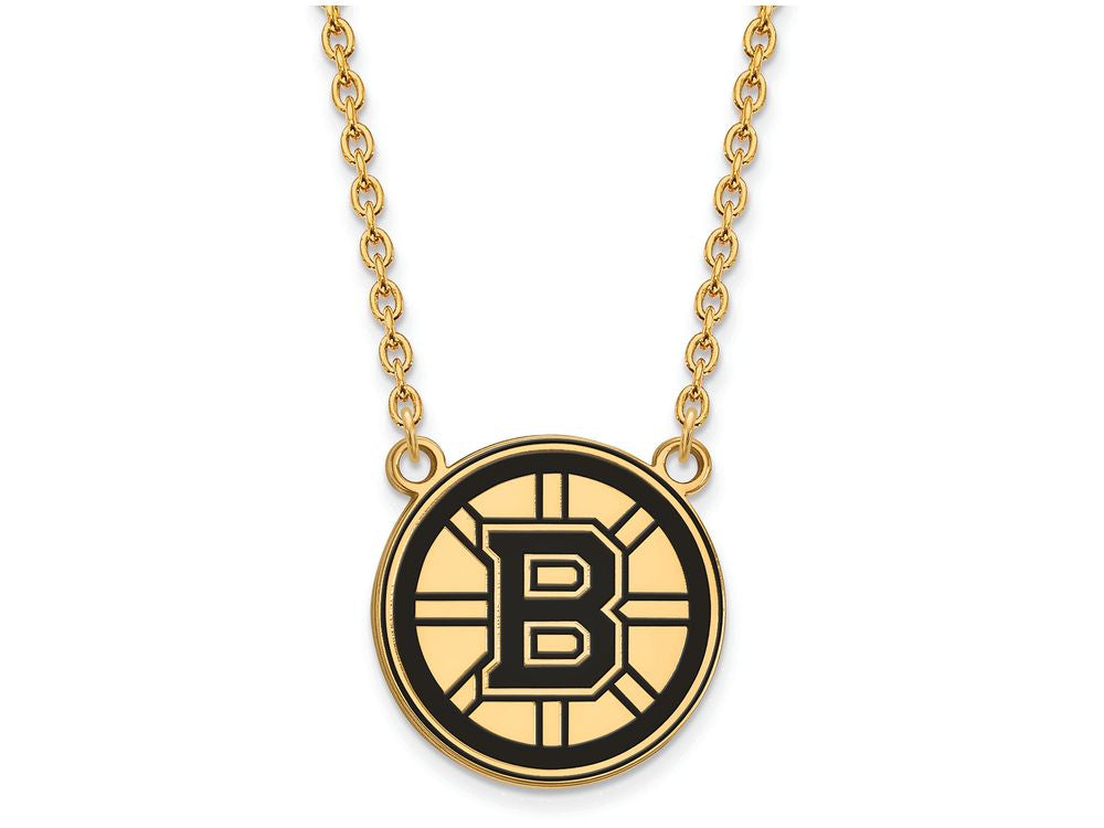 Sterling Silver Gp Nhl Logoart Boston Bruins Large  Enamel Pendant Necklace