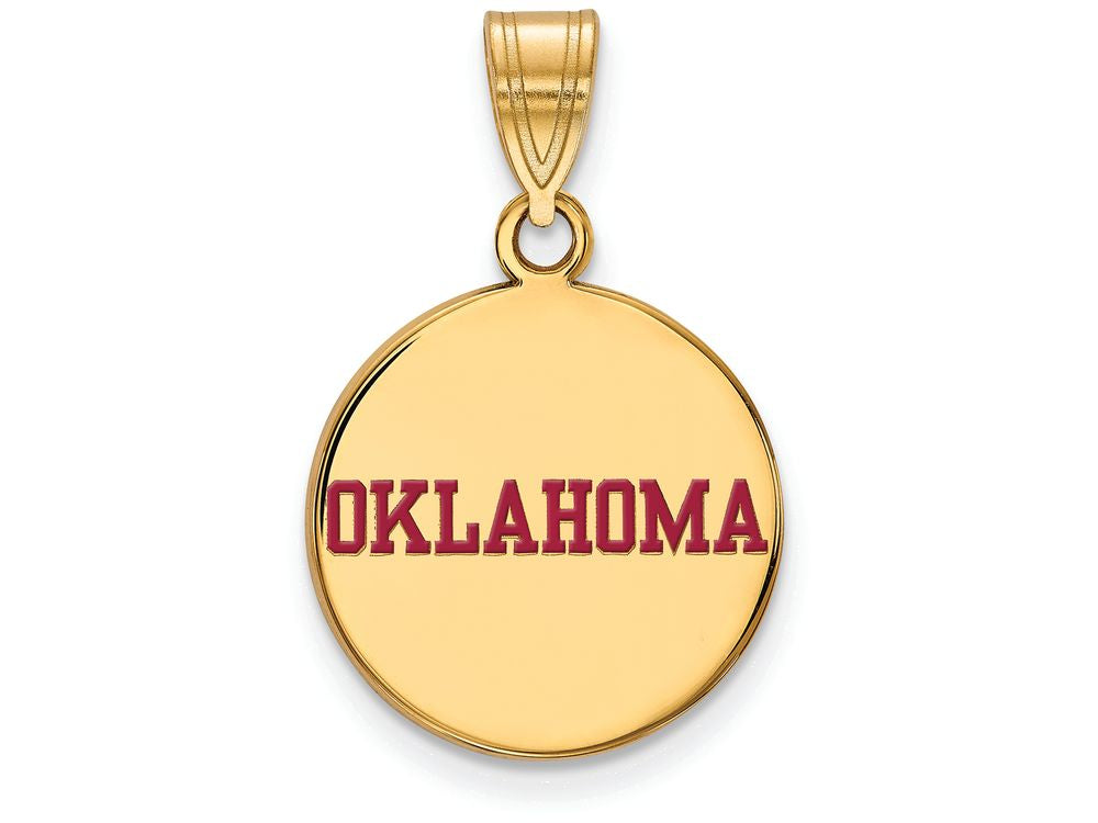 Logoart Sterling Silver Gp University Of Oklahoma Medium Enamel Disc Pendant