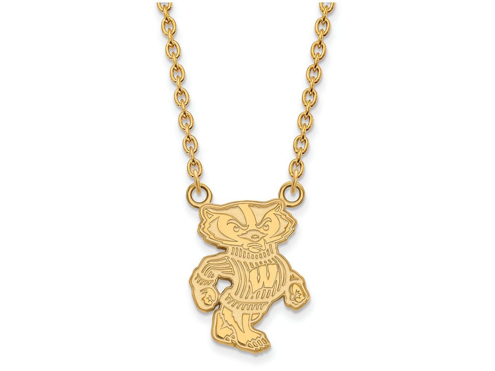 Logoart Sterling Silver Gp University Of Wisconsin Large  Pendant Necklace