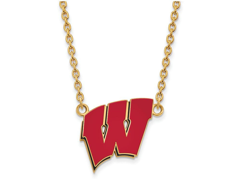 Logoart Sterling Silver Gp U Of Wisconsin Large Enamel Pendant Necklace