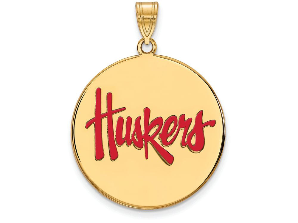 Logoart Sterling Silver Gp University Of Nebraska Extra Large  Enamel Disc Pendant