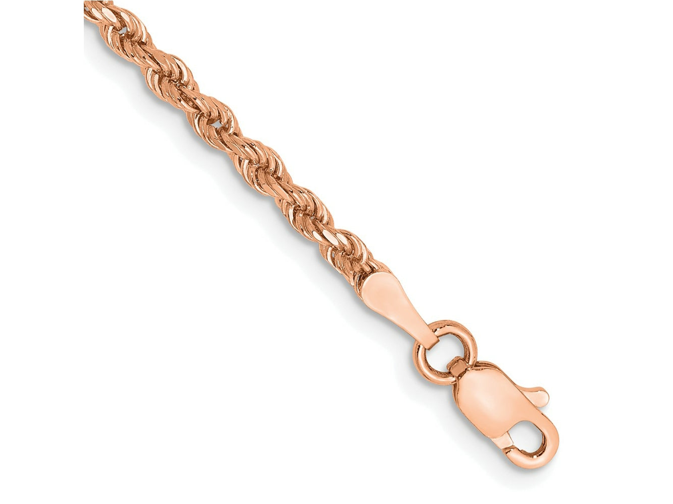 FJC Finejewelers 14 kt Rose Gold Hand Made Bright Cut Rope Bracelet Lobster Clasp 7 Inches x 2.25 mm