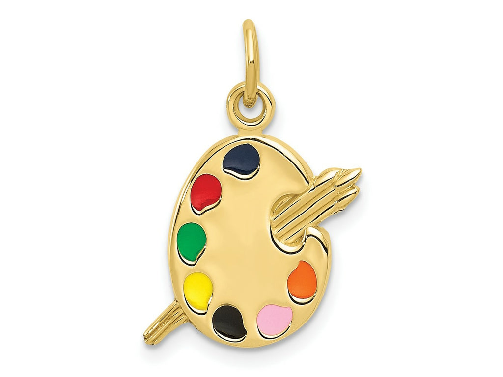 FJC Finejewelers 10 kt Yellow Gold Enameled Themed Artist Palette Charm 20 mm x 12 mm