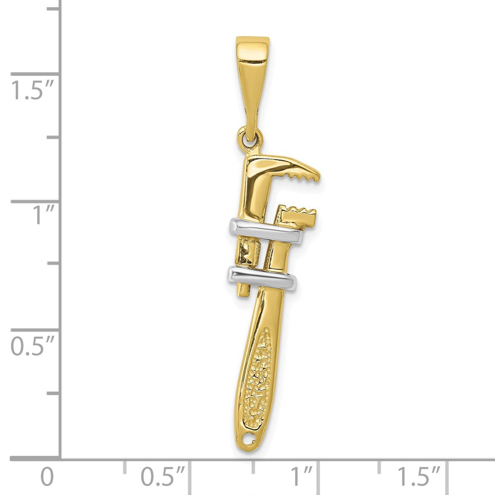 FJC Finejewelers 10 kt Yellow Gold and Rhodium Themed  3-D Pipe Wrench Charm 40 mm x 10 mm