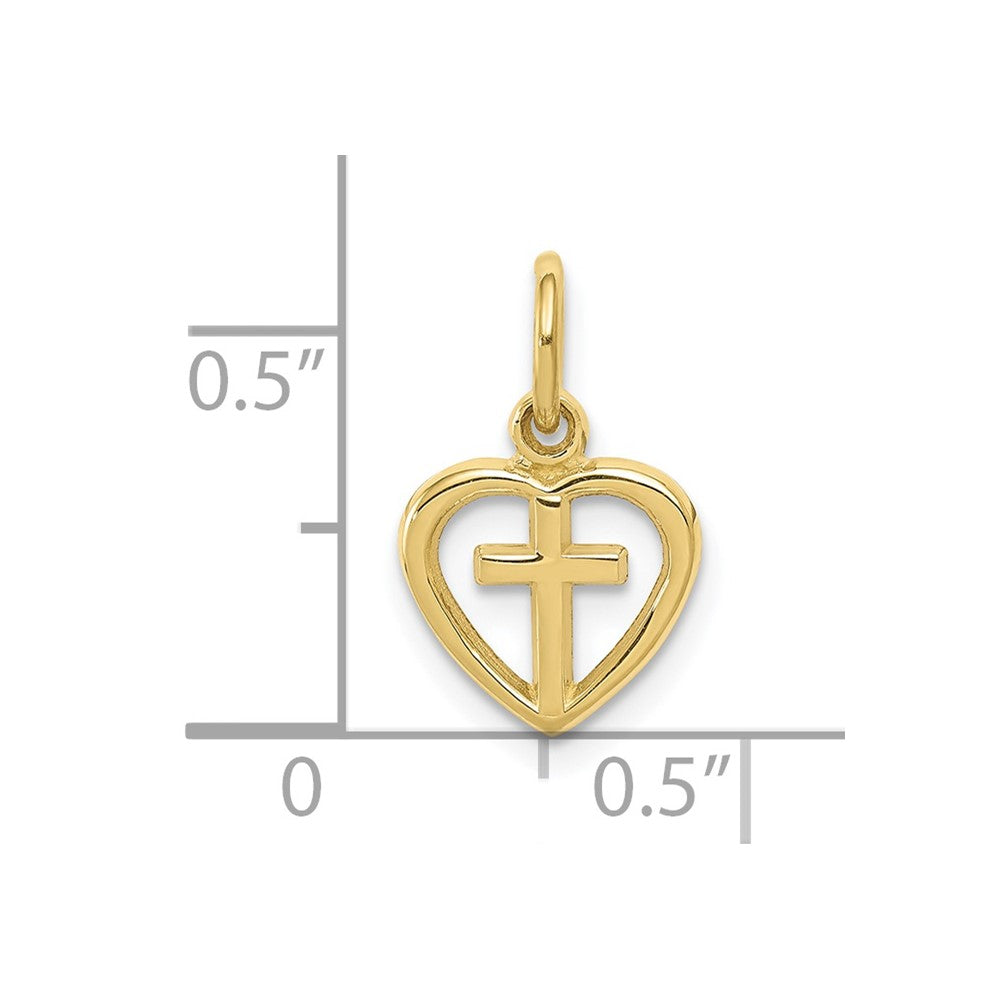 FJC Finejewelers 10 kt Yellow Gold Themed Cross in Heart Charm 16 mm x 10 mm