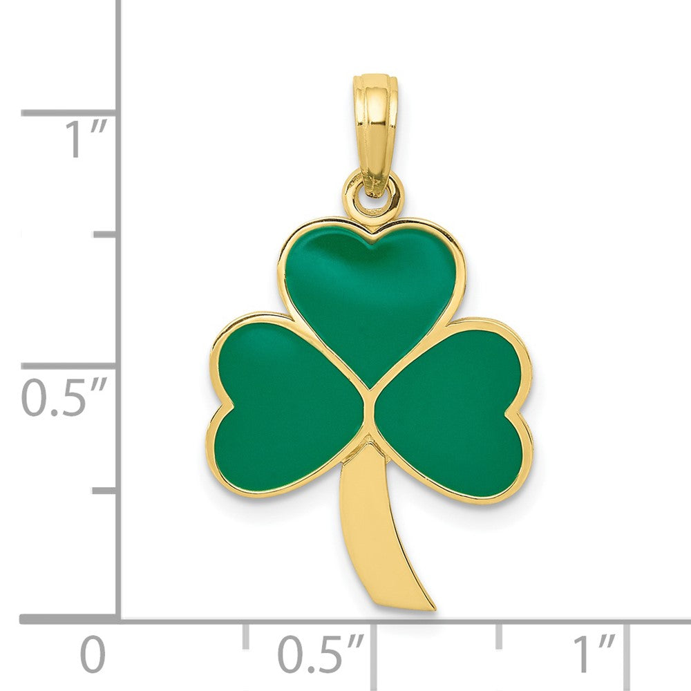 FJC Finejewelers 10 kt Yellow Gold Enameled Themed Green Enameled Shamrock Charm 30 mm x 15 mm