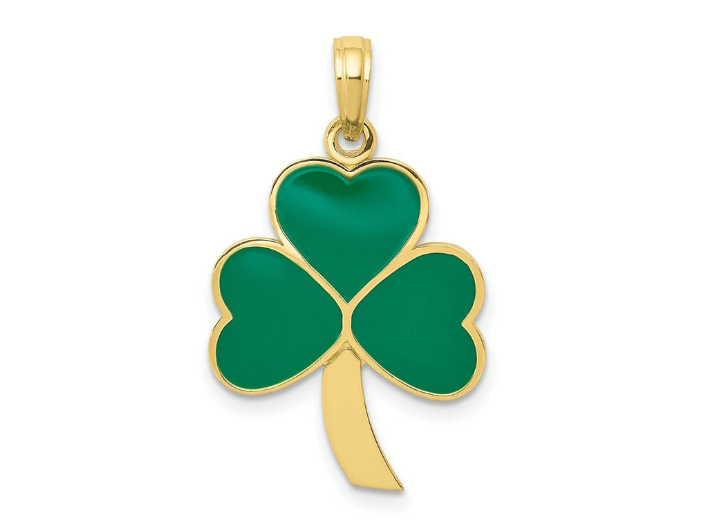 FJC Finejewelers 10 kt Yellow Gold Enameled Themed Green Enameled Shamrock Charm 30 mm x 15 mm