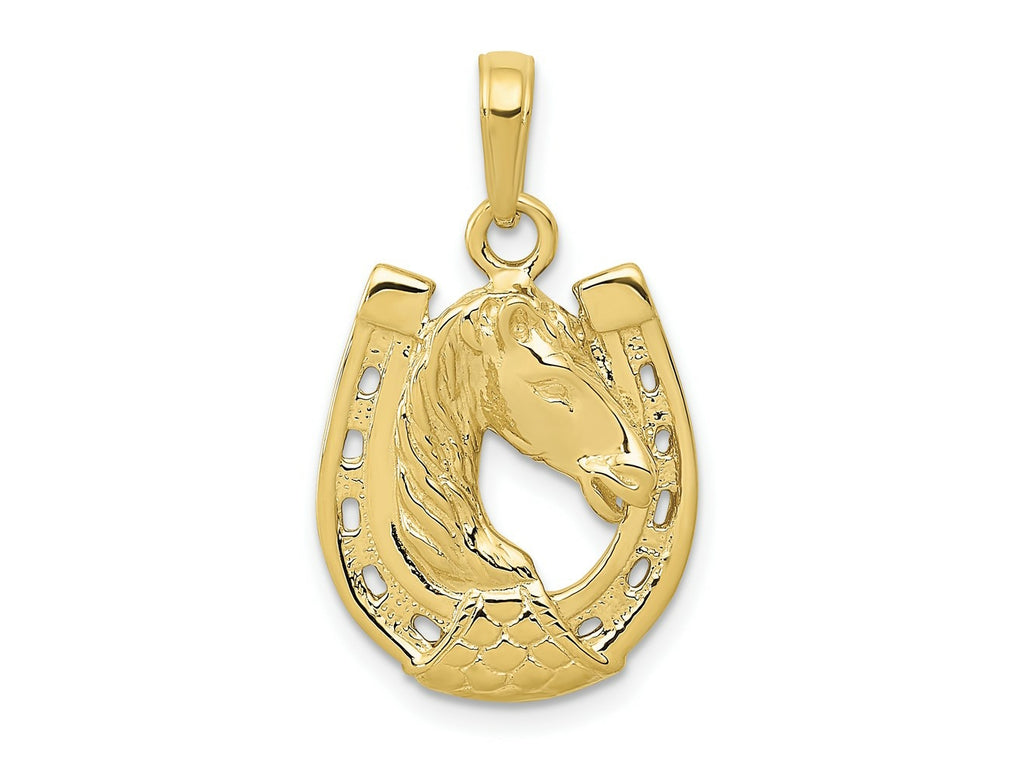 FJC Finejewelers 10 kt Yellow Gold Themed Solid Polished Horse Head in Horseshoe Charm 20 mm x 10 mm