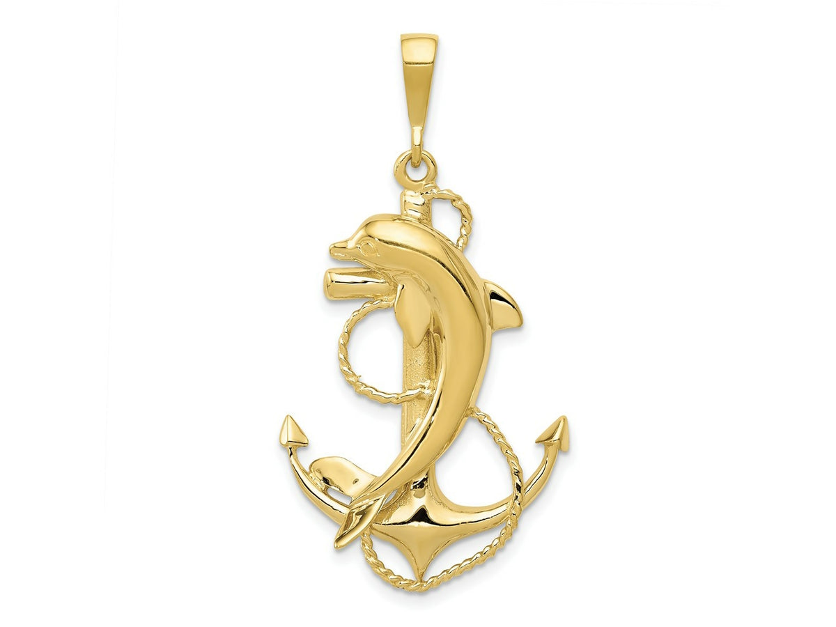 FJC Finejewelers 10 kt Yellow Gold Themed Solid Polished Anchor with Dolphin Charm 44 mm x 23 mm
