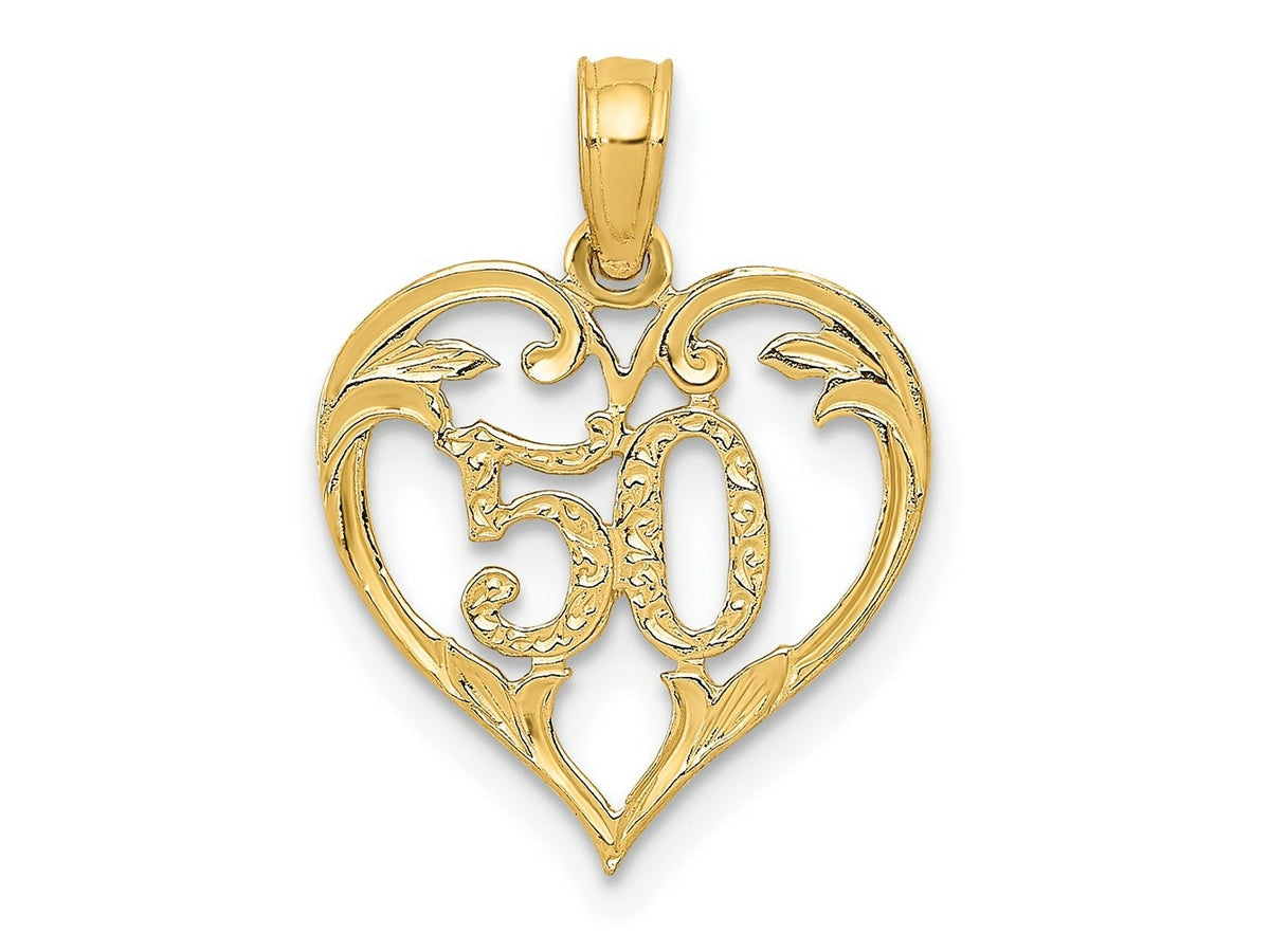 FJC Finejewelers 10 kt Yellow Gold 50 in Heart Cut-out Charm 19 x 14 mm
