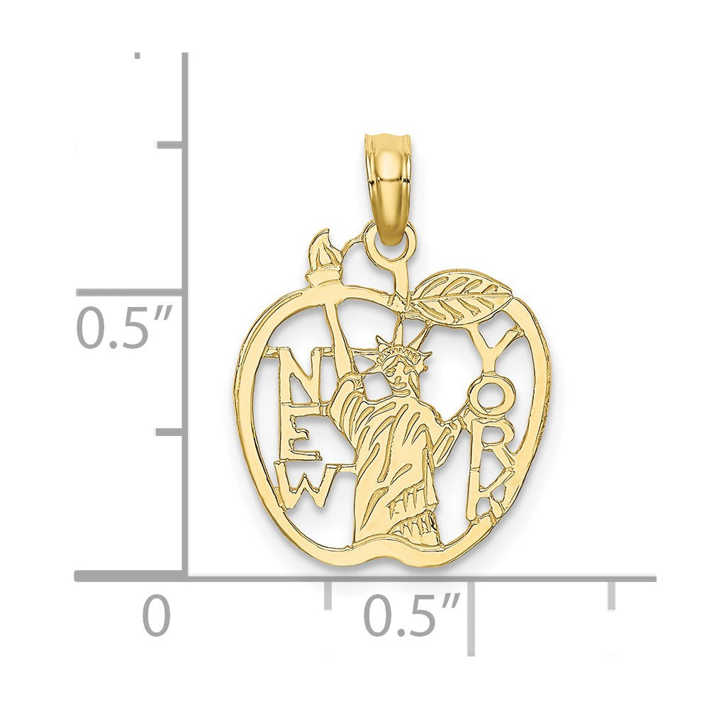FJC Finejewelers 10 kt Yellow Gold Cut-out NEW YORK with Statue of Liberty in Apple Charm 15 x 15 mm