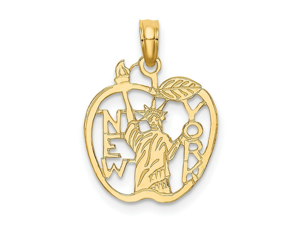 FJC Finejewelers 10 kt Yellow Gold Cut-out NEW YORK with Statue of Liberty in Apple Charm 15 x 15 mm