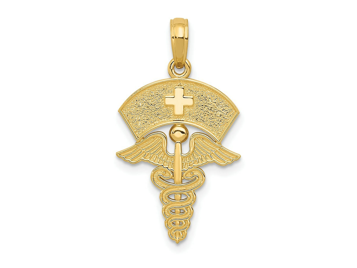 FJC Finejewelers 10 kt Yellow Gold Caduceus with Nurses Cap Charm 30 x 15 mm