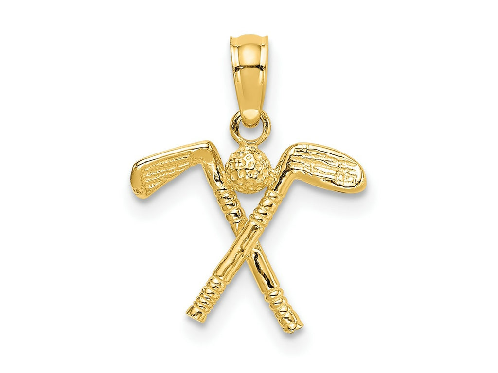 FJC Finejewelers 10 kt Yellow Gold 3-D Golf Clubs with Ball Charm 10 x 14 mm