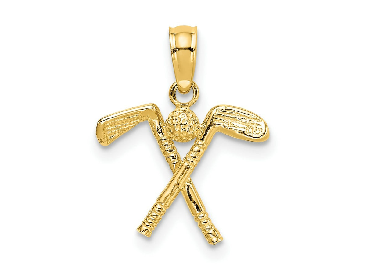 FJC Finejewelers 10 kt Yellow Gold 3-D Golf Clubs with Ball Charm 10 x 14 mm