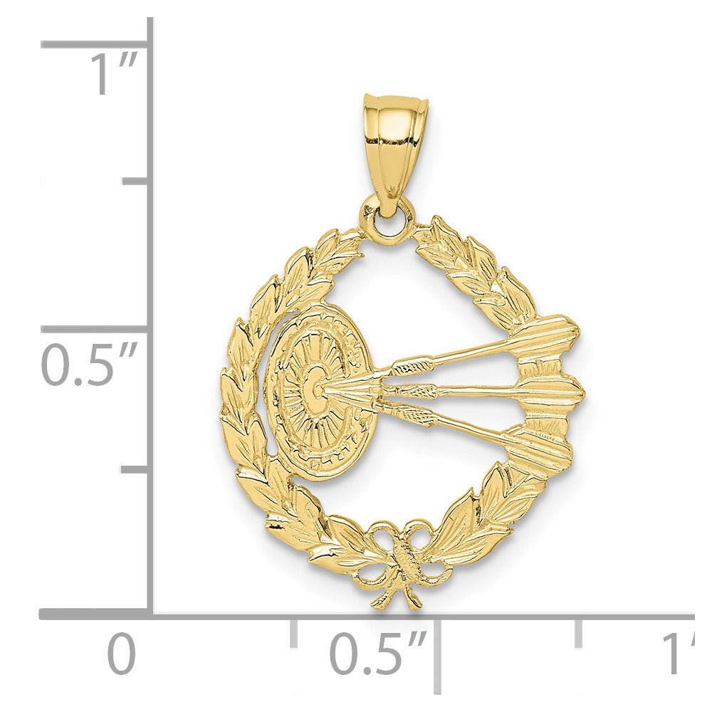 FJC Finejewelers 10 kt Yellow Gold Dart Board and Darts in Leaf Design Charm 18 x 17 mm