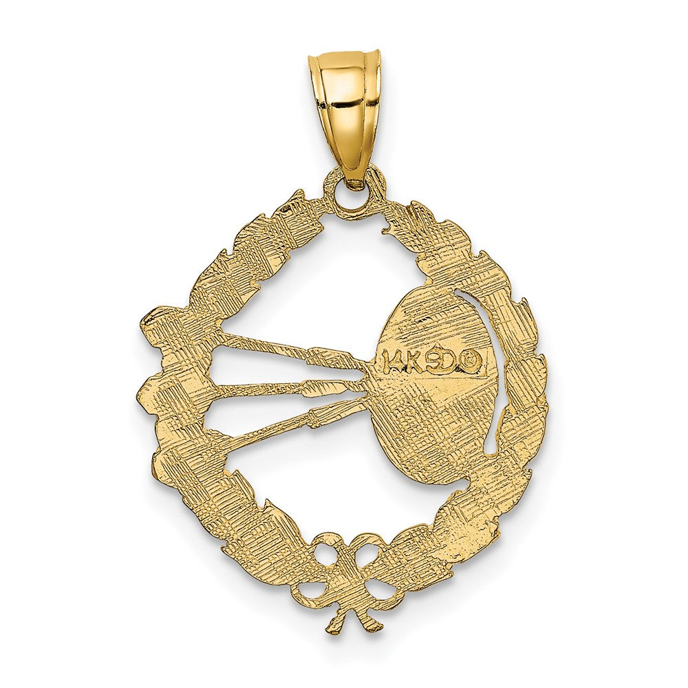 FJC Finejewelers 10 kt Yellow Gold Dart Board and Darts in Leaf Design Charm 18 x 17 mm