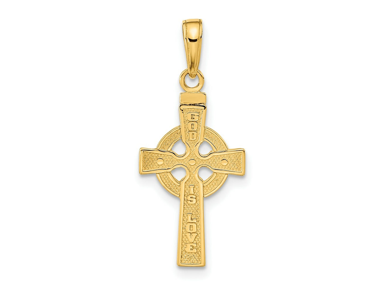 FJC Finejewelers 10 kt Yellow Gold Reversible GOD IS LOVE Celtic Cross Charm 29 x 12 mm