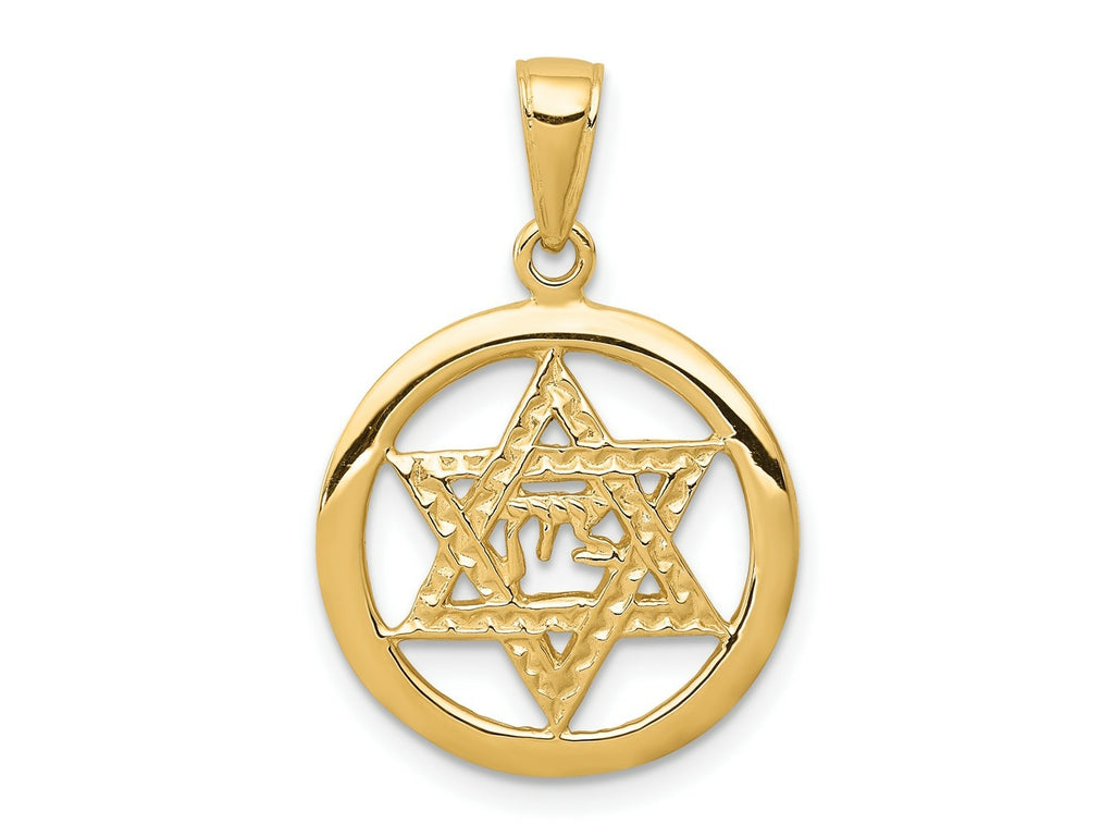 FJC Finejewelers 10 kt Yellow Gold Jewish Chi in Star of David Charm 25 x 17 mm