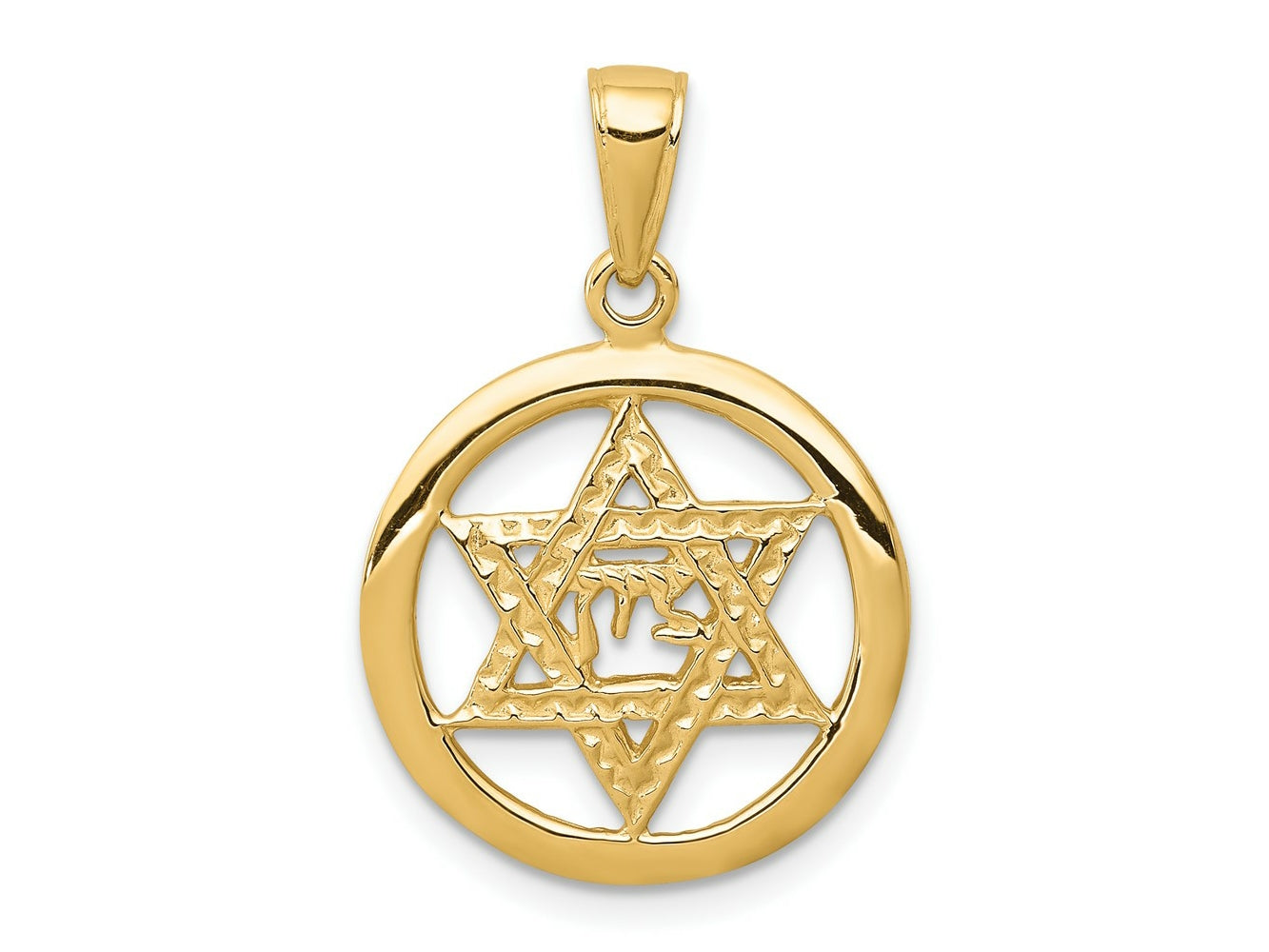 FJC Finejewelers 10 kt Yellow Gold Jewish Chi in Star of David Charm 25 x 17 mm