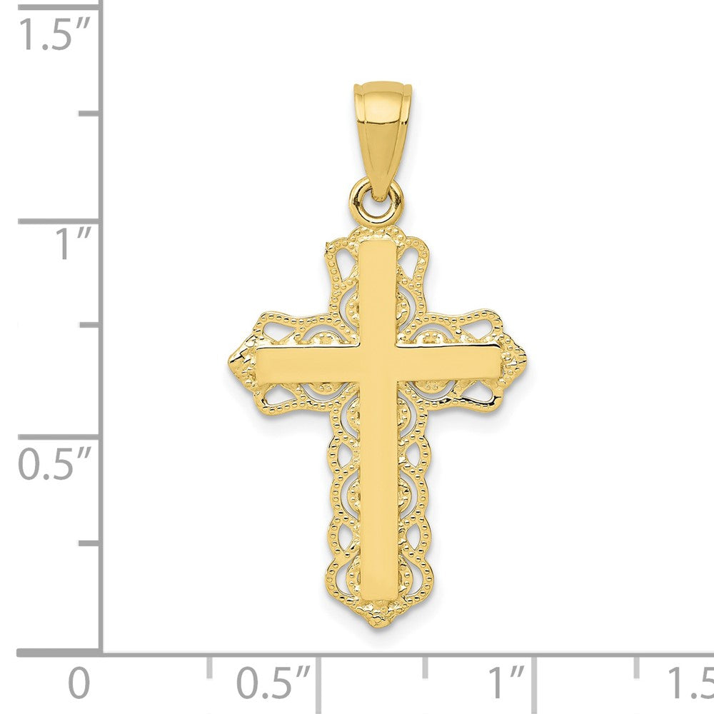 FJC Finejewelers 10 kt Yellow Gold Lace Trim Cross Charm 30 x 17 mm