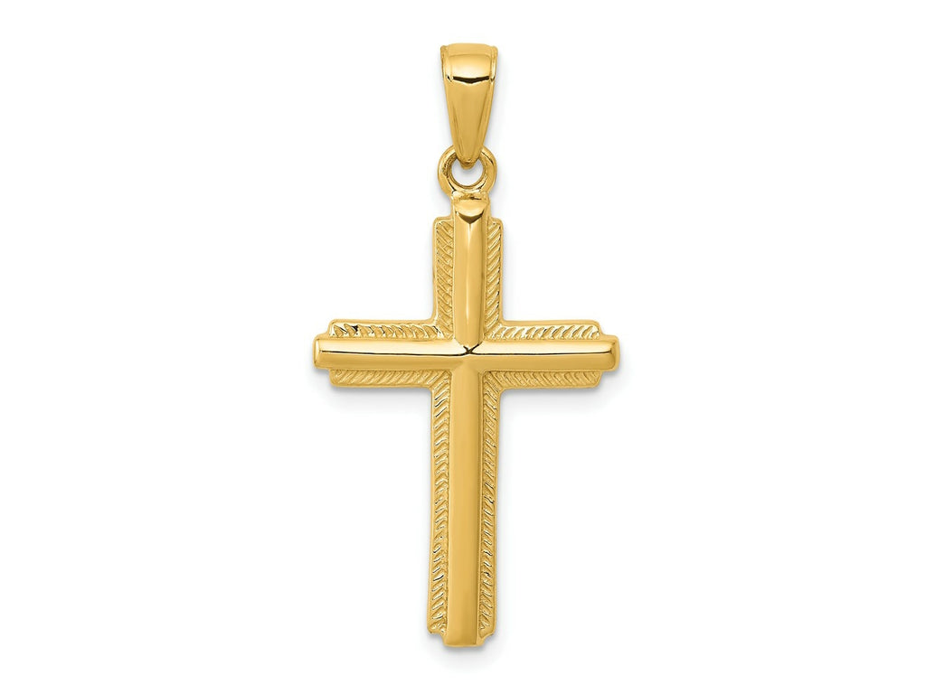 FJC Finejewelers 10 kt Yellow Gold Cross with Striped Border Charm 34 x 17 mm