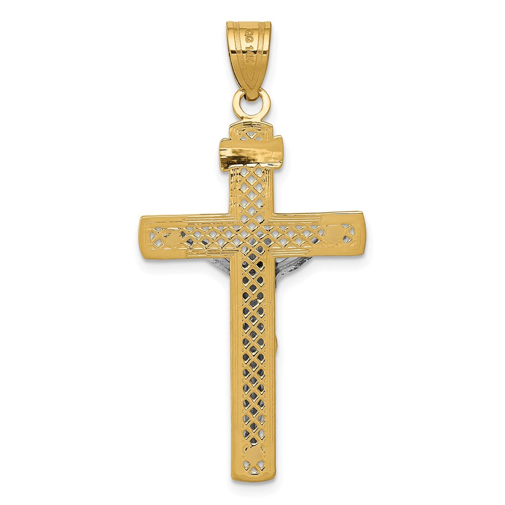FJC Finejewelers 10 kt Two Tone Gold Two-tone Bright Cut Large Block Lattice Cross with Crucifix Charm 42 x 21 mm