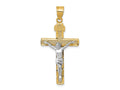 FJC Finejewelers 10 kt Two Tone Gold Two-tone Bright Cut Large Block Lattice Cross with Crucifix Charm 42 x 21 mm