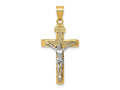 FJC Finejewelers 10 kt Two Tone Gold Two-tone Bright Cut Medium Block Lattice Cross with Crucifix Charm 33 x 16 mm