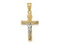 FJC Finejewelers 10 kt Two Tone Gold Two-tone Bright Cut Small Block Lattice Cross with Crucifix Charm 28 x 12 mm