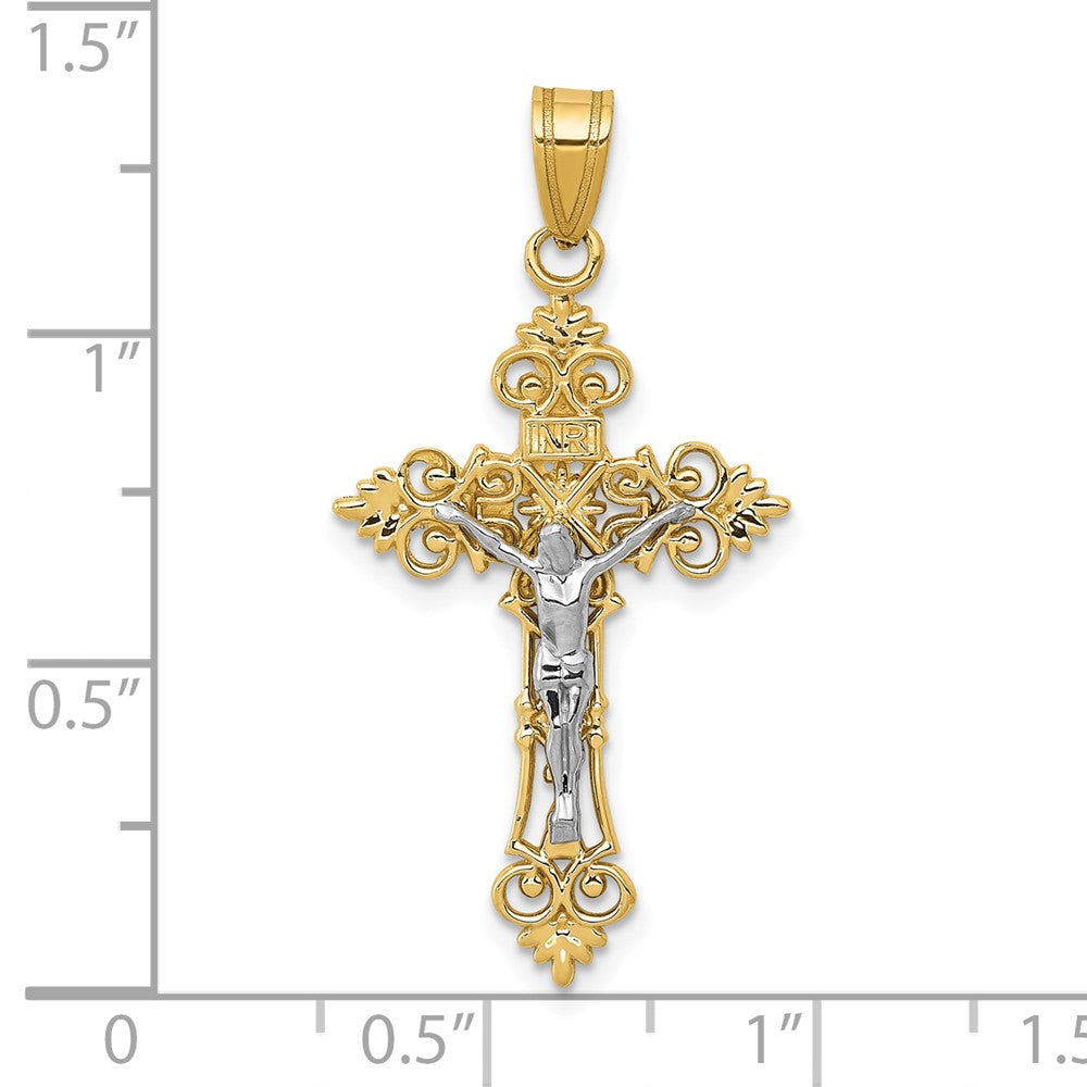 FJC Finejewelers 10 kt Two Tone Gold Two-tone Medium Lacey-edged INRI Crucifix Charm 35 x 17 mm