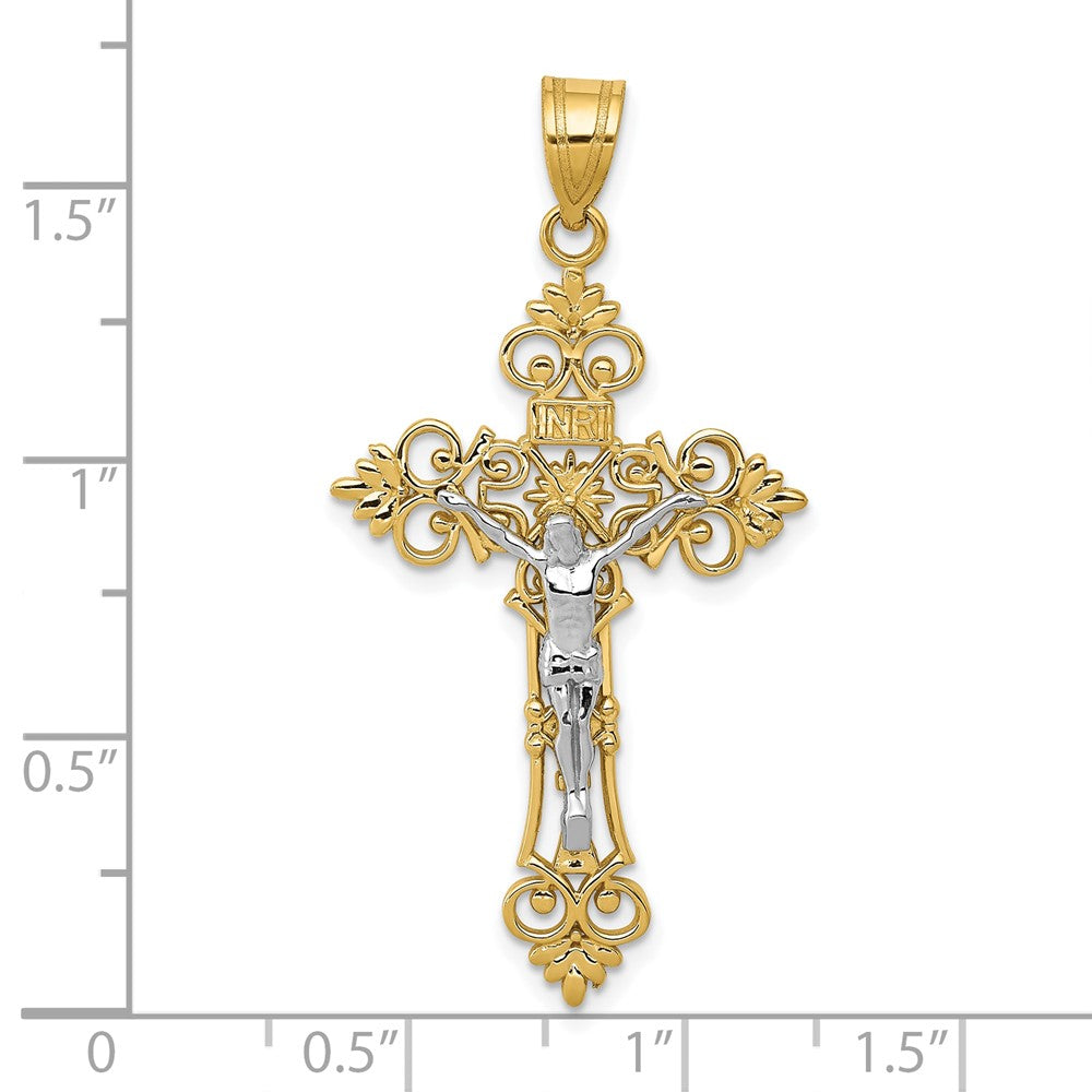 FJC Finejewelers 10 kt Two Tone Gold Two-tone Large Lacey-edged INRI Crucifix Charm 43 x 21 mm