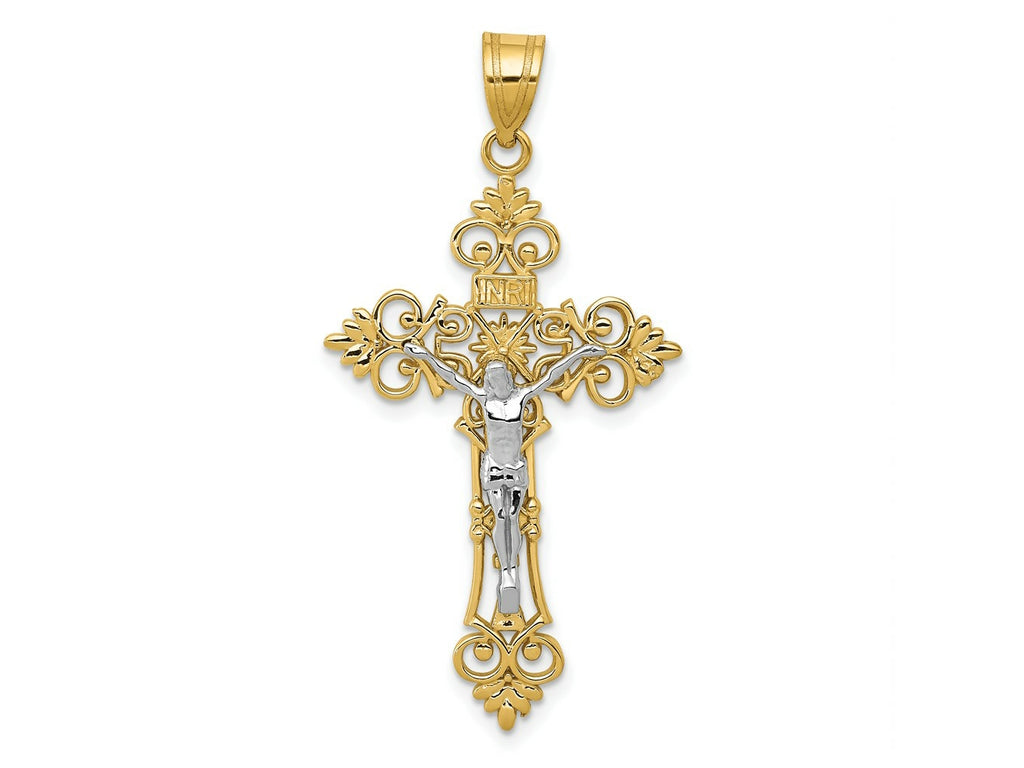 FJC Finejewelers 10 kt Two Tone Gold Two-tone Large Lacey-edged INRI Crucifix Charm 43 x 21 mm