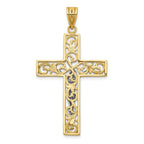 FJC Finejewelers 10 kt Two Tone Gold Two-tone Bright Cut Large Block Filigree Cross with Crucifix Charm 46 x 24 mm