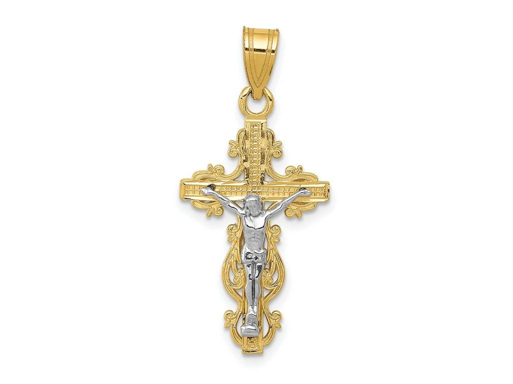 FJC Finejewelers 10 kt Two Tone Gold Two-tone Small Narrow Cross with Crucifix Charm 31 x 14 mm