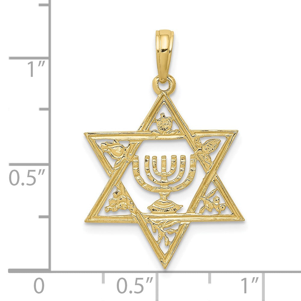 FJC Finejewelers 10 kt Yellow Gold Star of David with Menorah Charm 27 x 18 mm